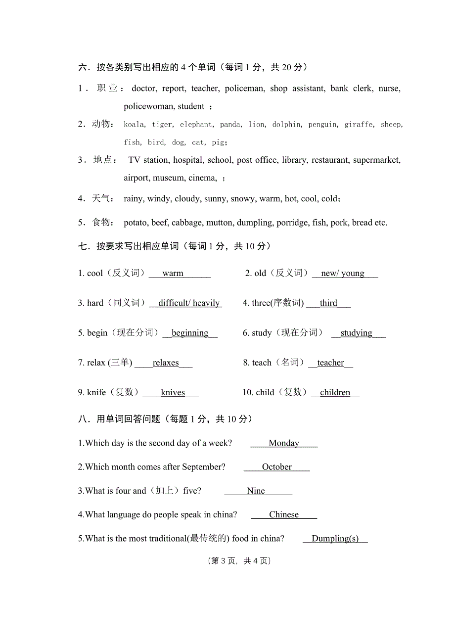 2012七年级英语单词竞赛试卷答案_第3页