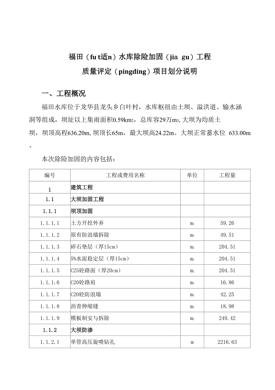 福田水库除险加固工程项目划分_第1页