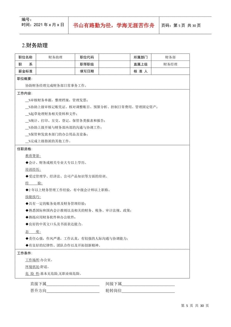 某企业财务部组织机构图与岗位职责_第5页