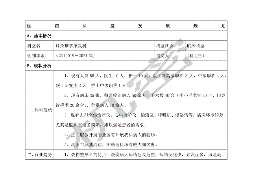 烧伤整形科发展规划年_第1页