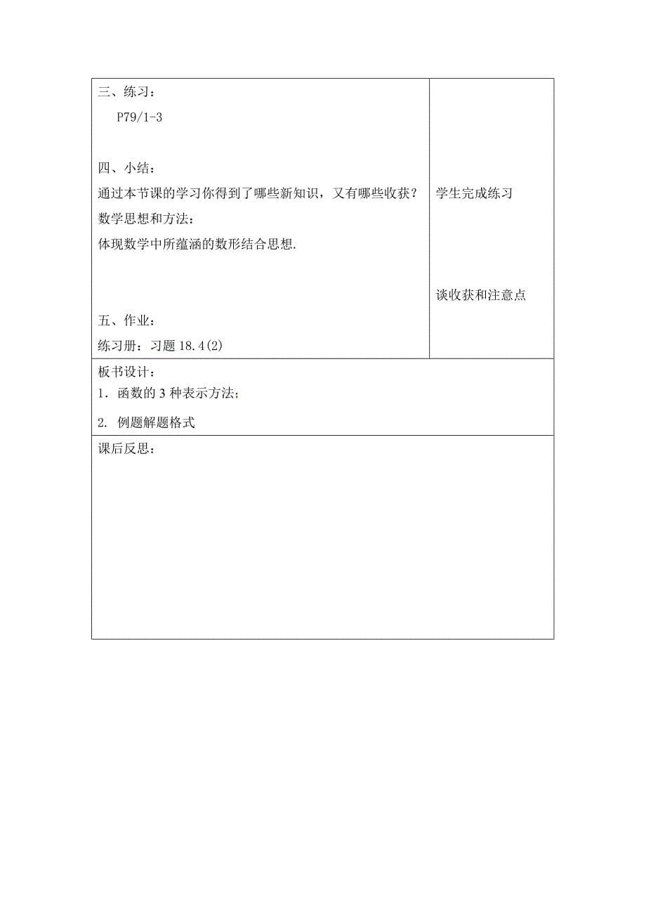 沪教版（五四学制）数学八上 18.4-2函数的表示方法 教案（表格式）_第5页