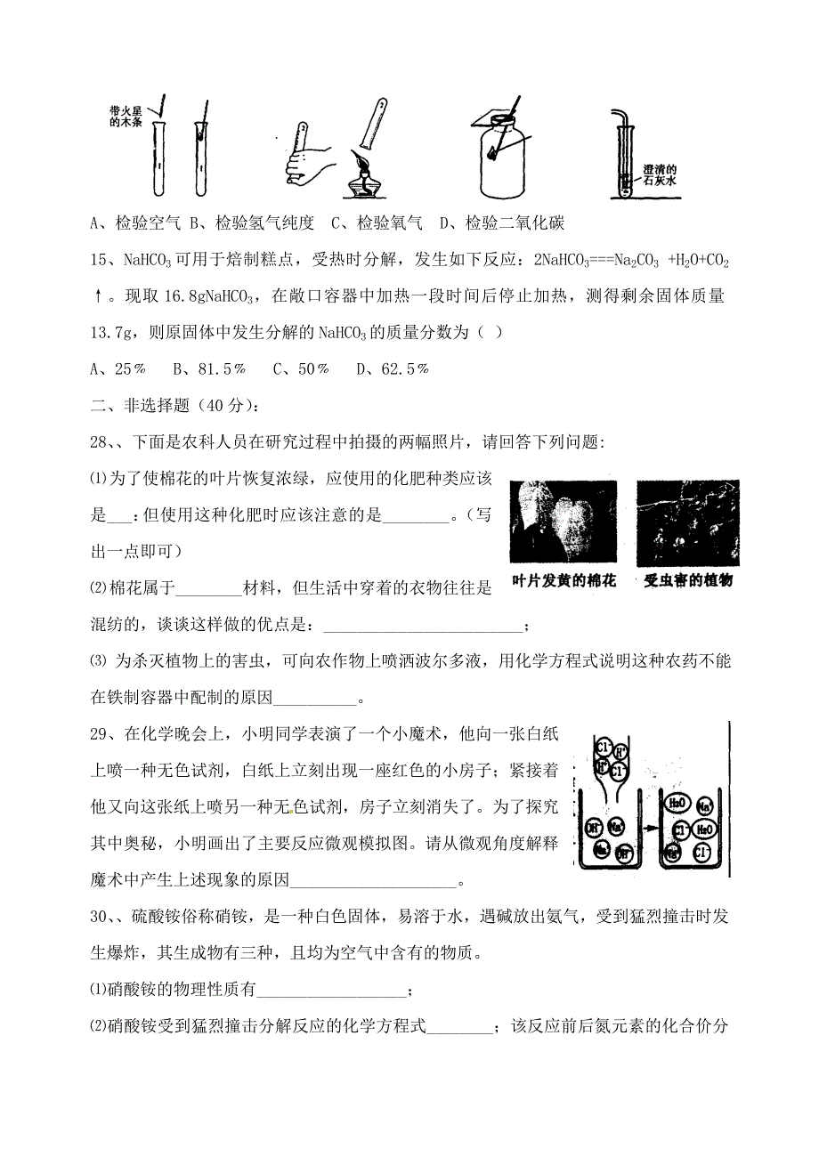 黑龙江省哈尔滨市第一零九中学九年级化学3月模拟试题无答案_第4页