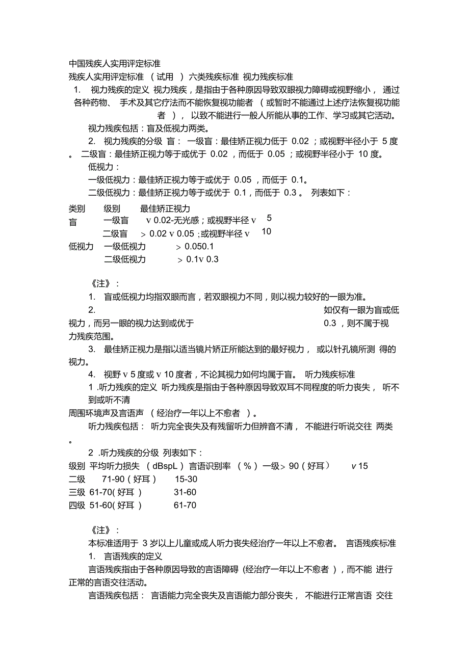 中国残疾人残疾评定等级标准(修订后)_第1页