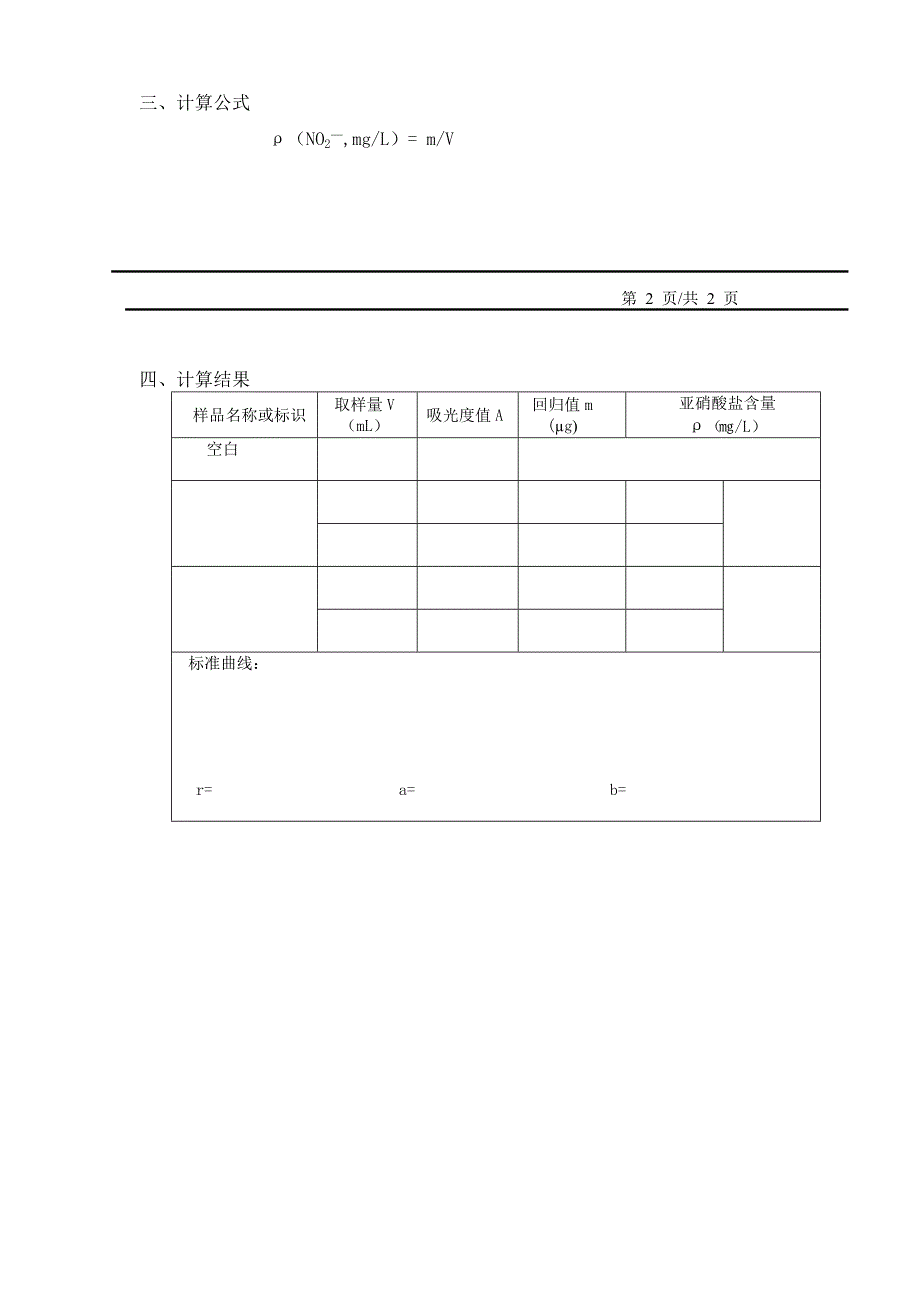 水样中亚硝酸盐检测原始记录_第2页