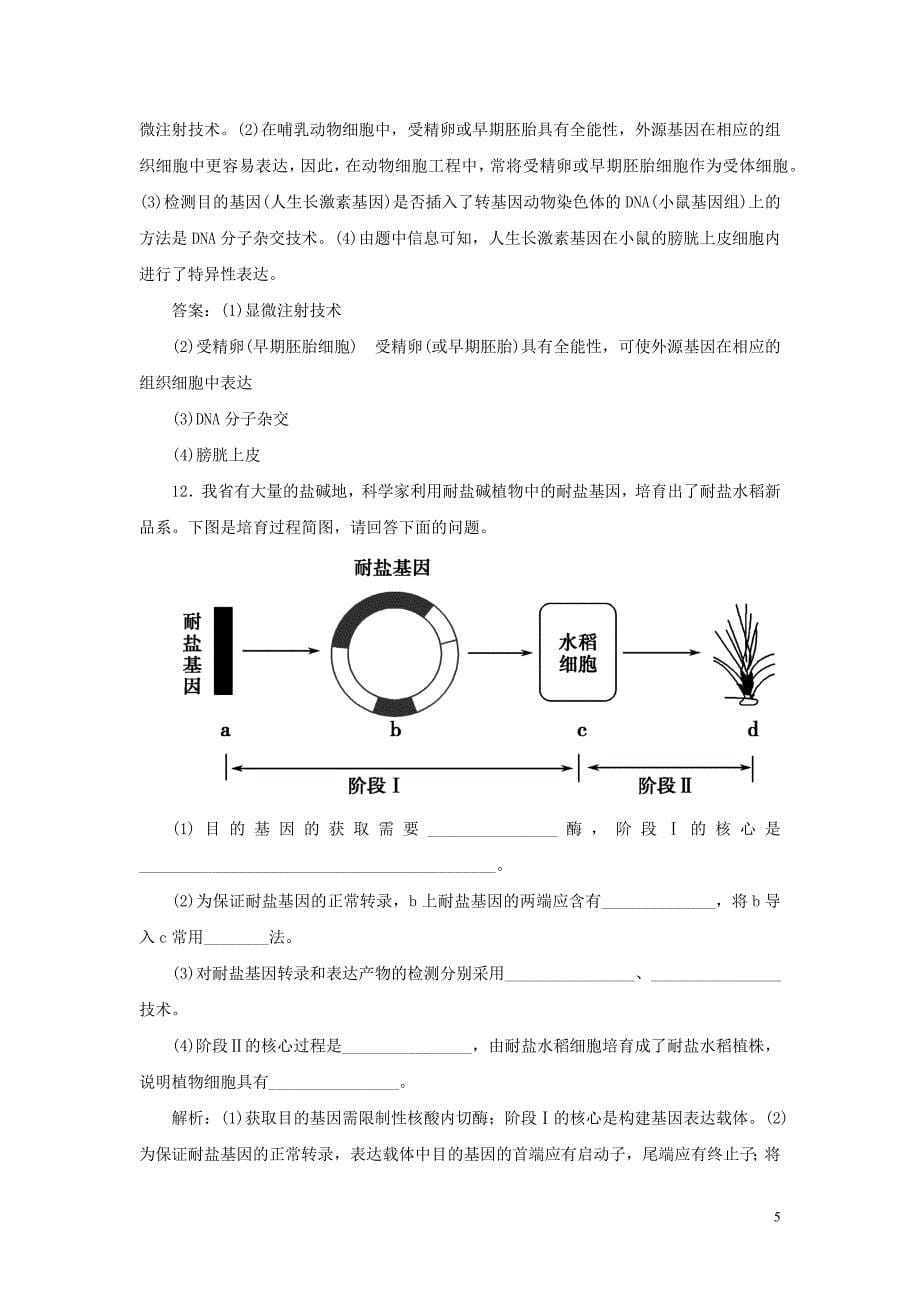 新人教版选修高中生物课时作业：3-基因工程的应用_第5页