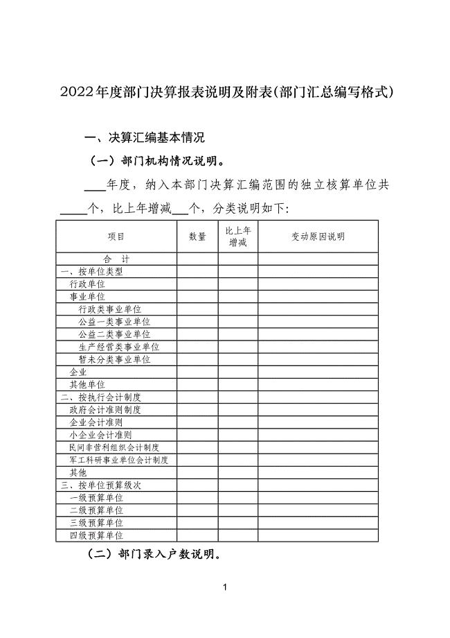 2022年度部门决算报表说明及附表（部门汇总编写格式）.docx