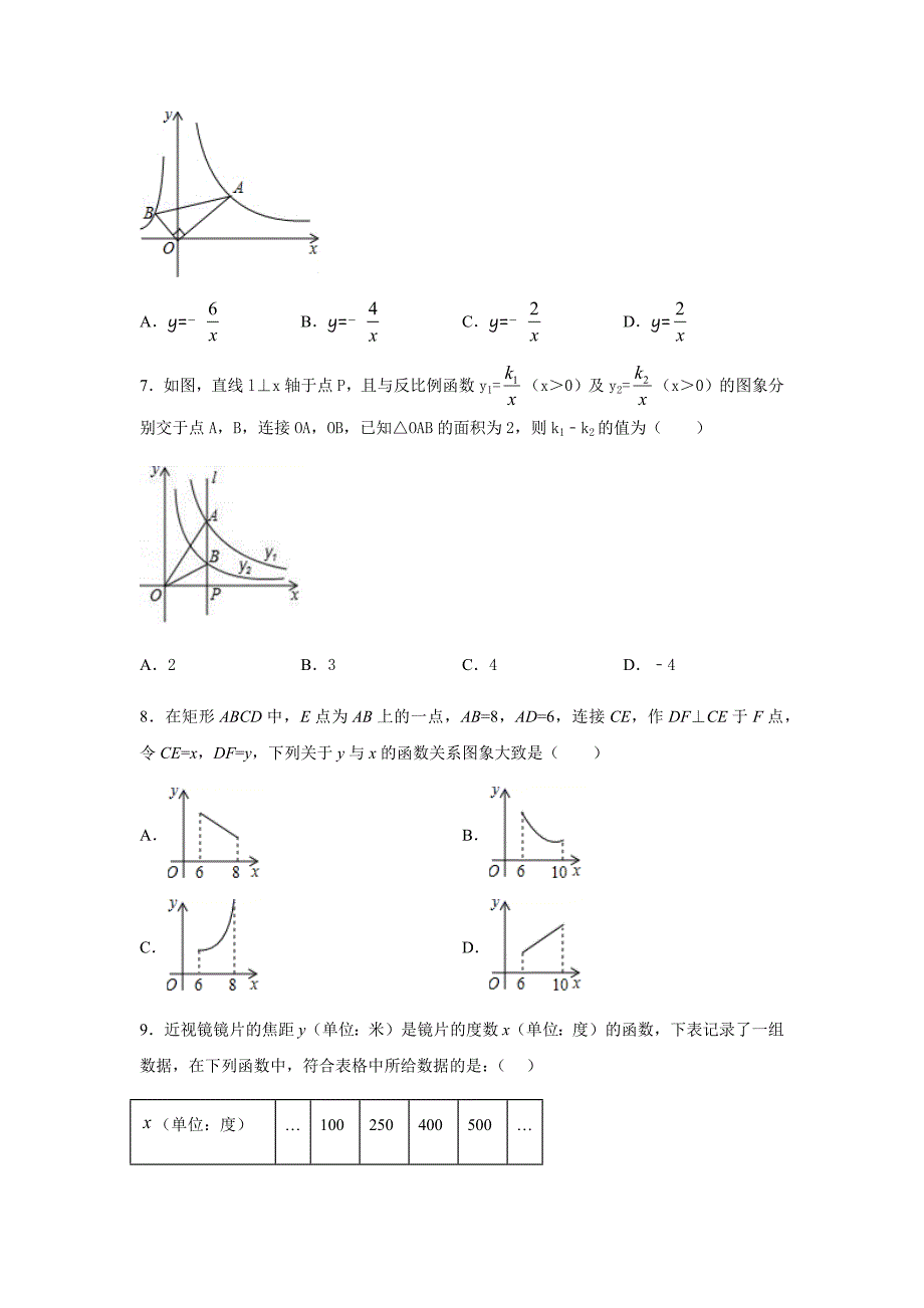 浙教版八年级数学下册第六章-反比例函数练习(包含答案)_第2页