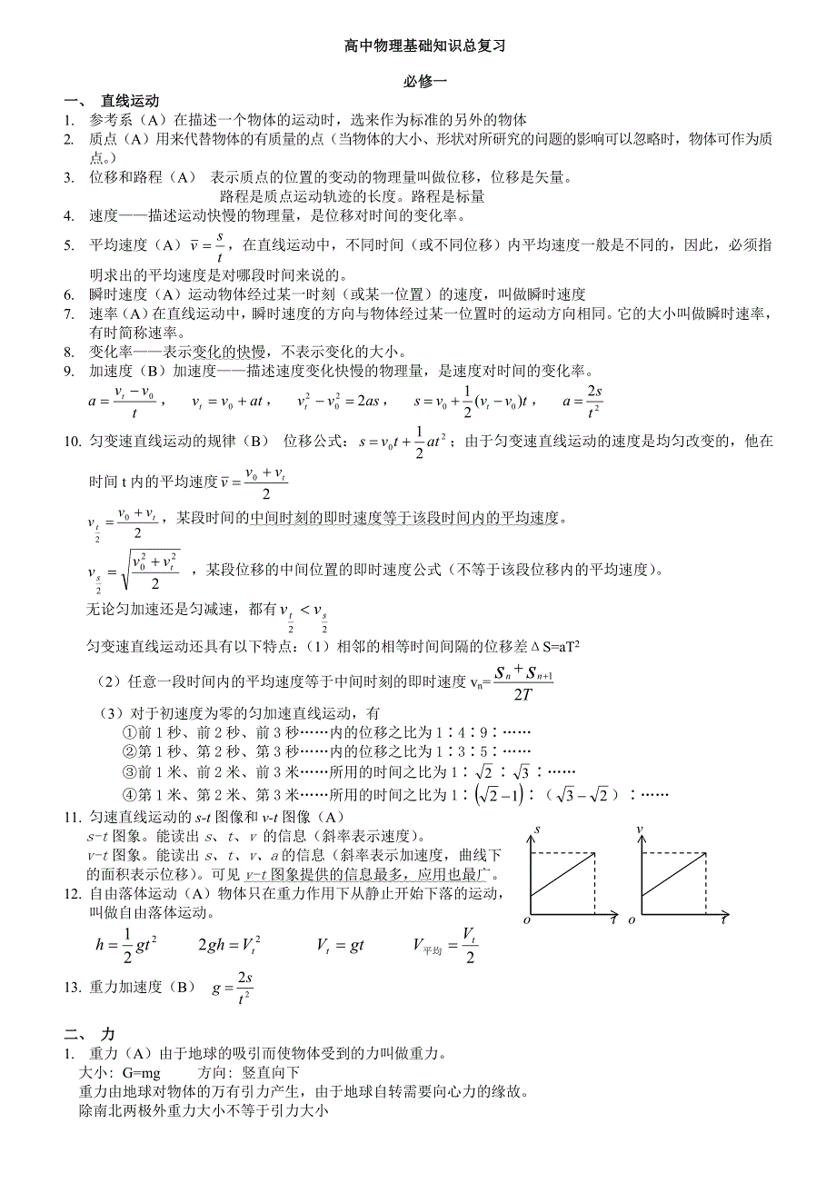 高中物理基础知识总复习必修_第1页