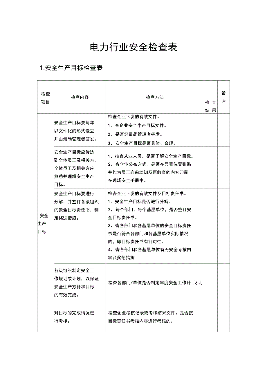 电力行业安全检查表_第1页