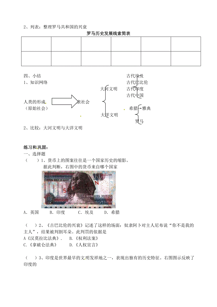 江苏省南京市溧水区东庐初级中学九年级历史上册第23课人类文明的开端导学案无答案新人教版_第2页