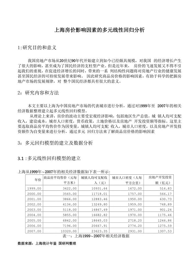 上海房价影响因素SPSS多元线性回归分析