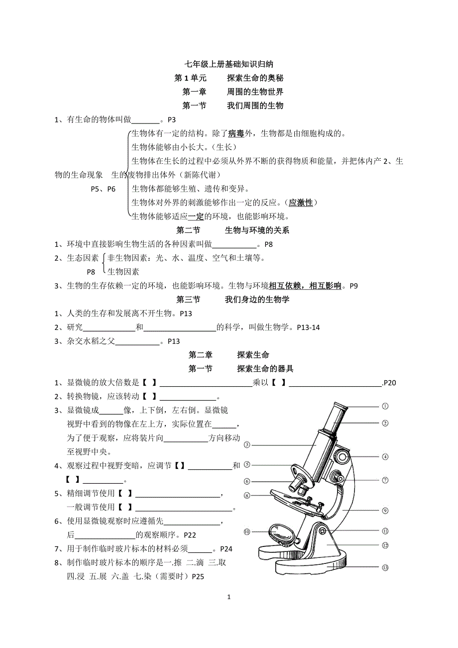 (完整word版)苏教版生物七年级上册复习资料.doc_第1页