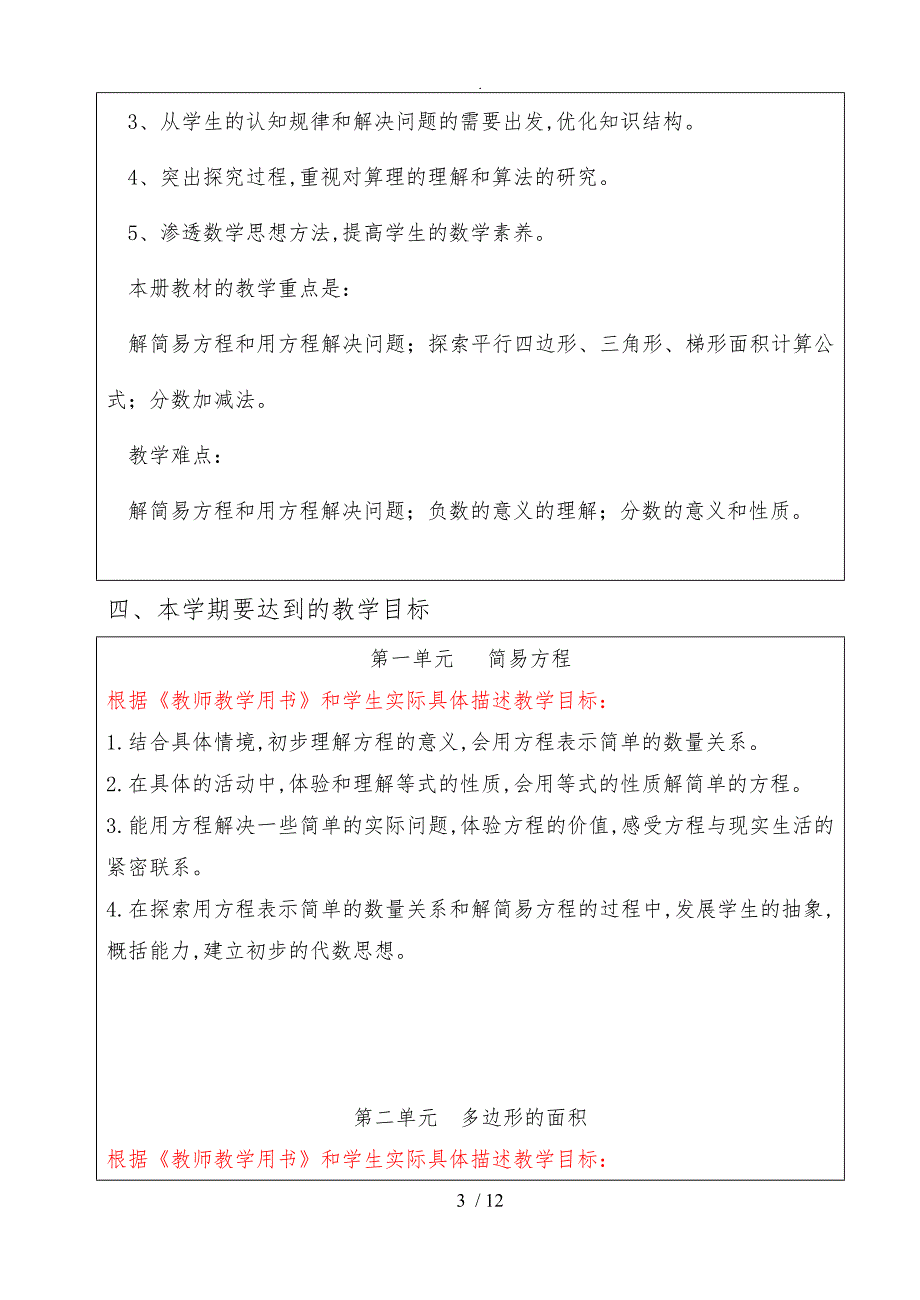 青岛版五四制四年级数学下册教学计划_第4页