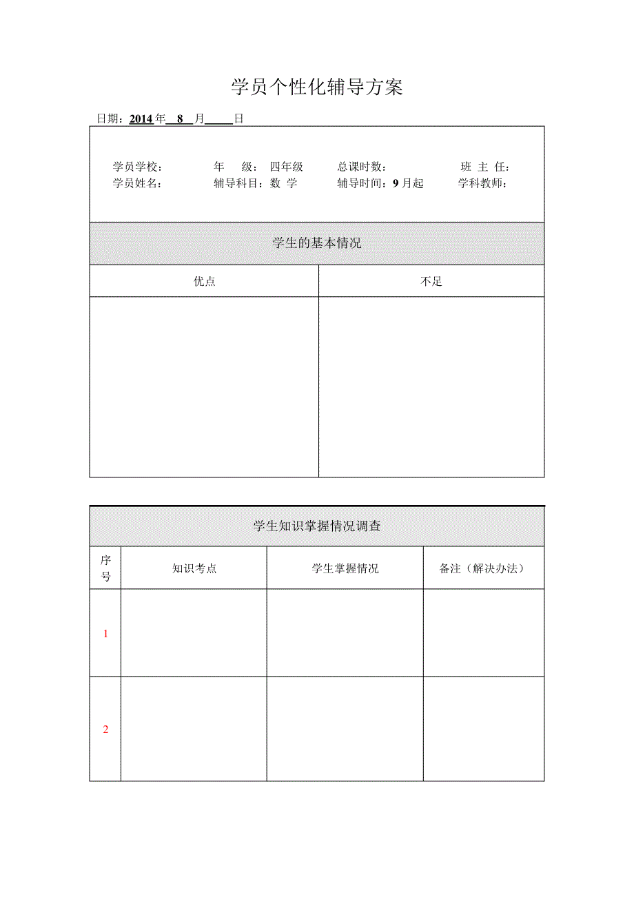 (完整版)苏教版四年级数学个性化辅导方案_第1页