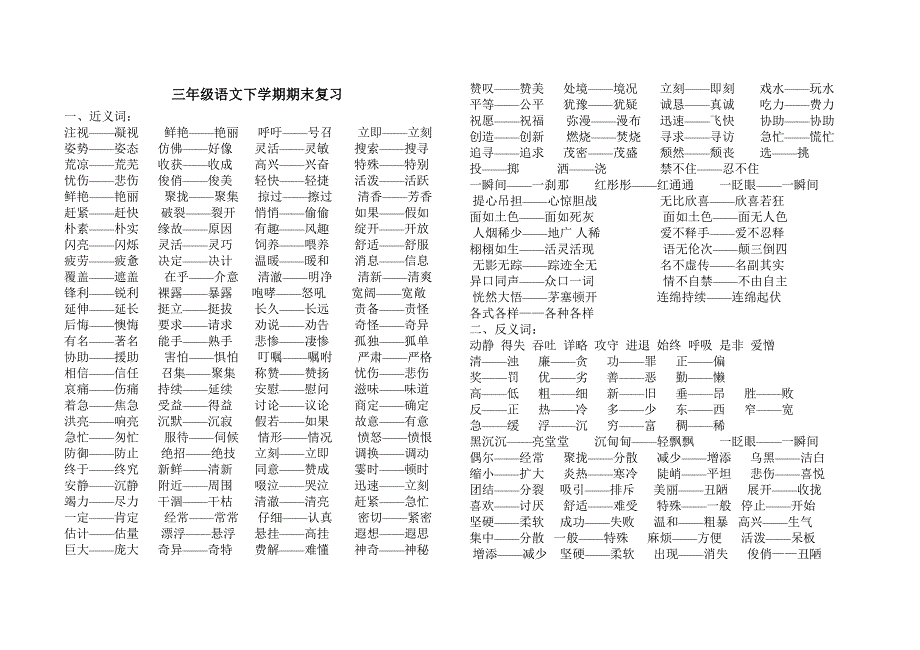 人教版三年级语文下学期期末分类复习_第1页