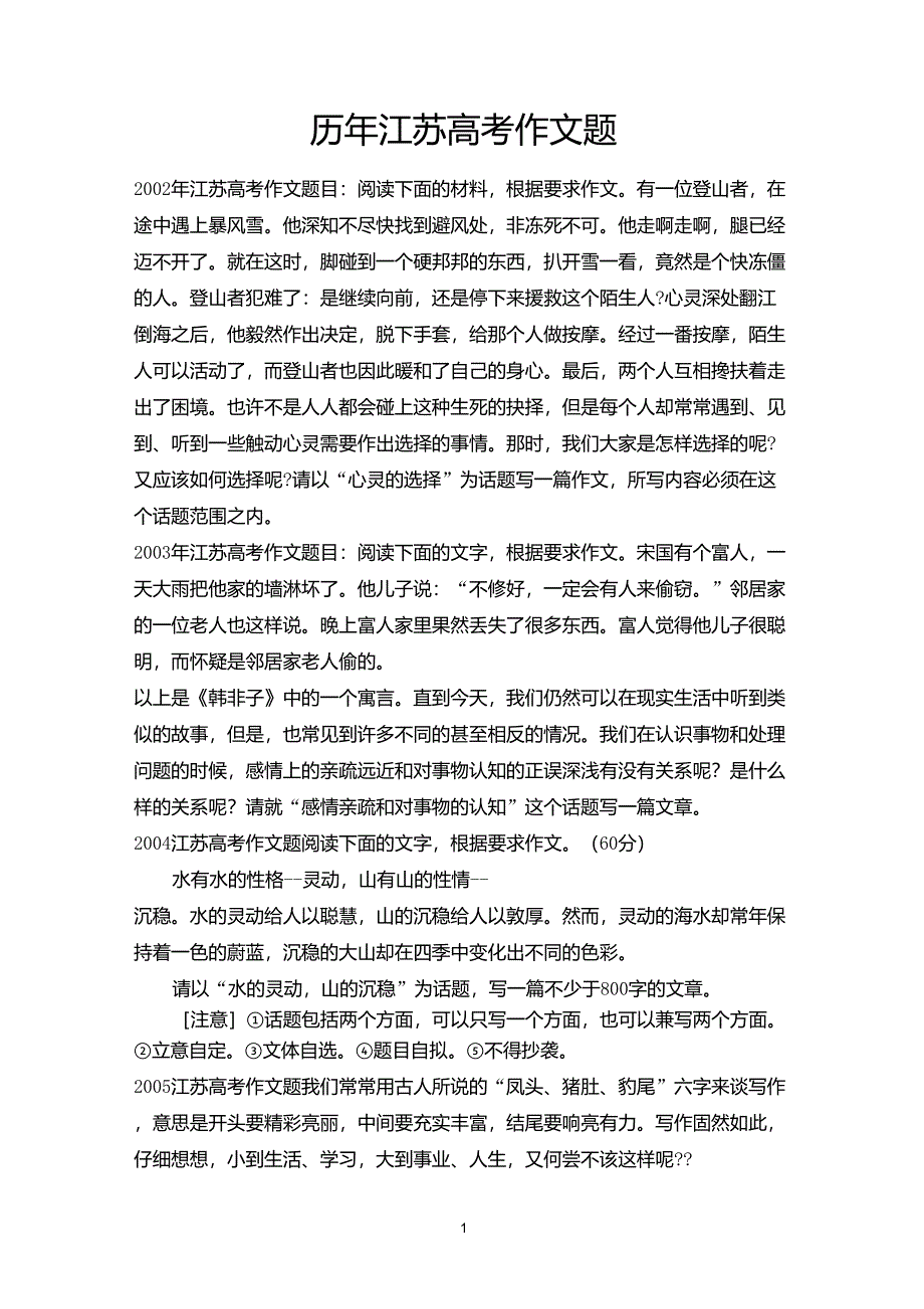 江苏历年高考作文题目_第1页