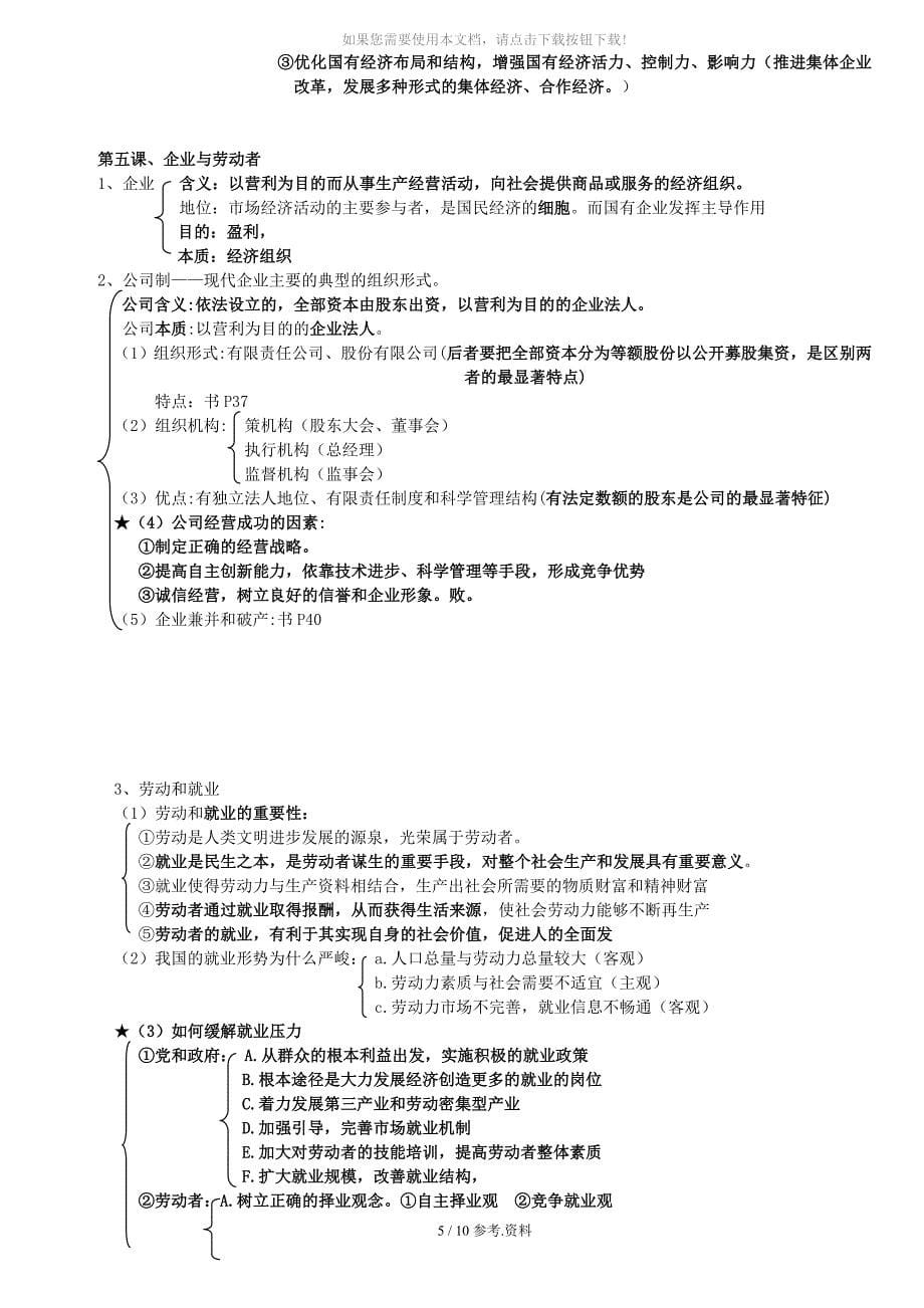 高中政治必修一经济生活知识结构图_第5页