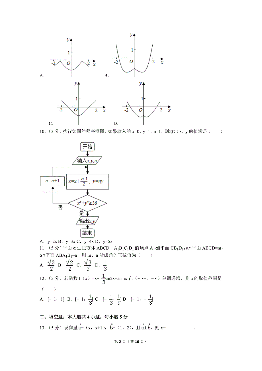 2016年普通高等学校招生全国统一考试(新课标全国卷1)文数.doc_第2页