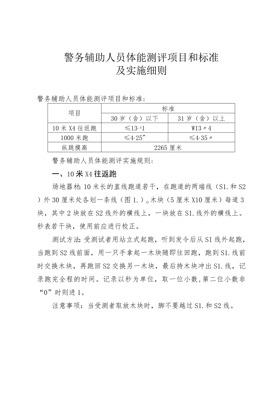 警务辅助人员体能测评项目和标准及实施细则_第1页