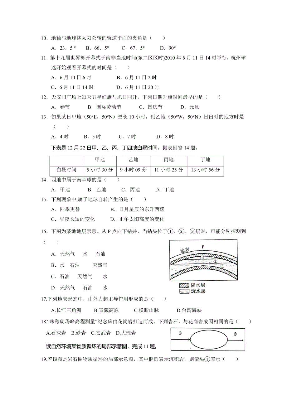 2011年高一地理试卷_第2页