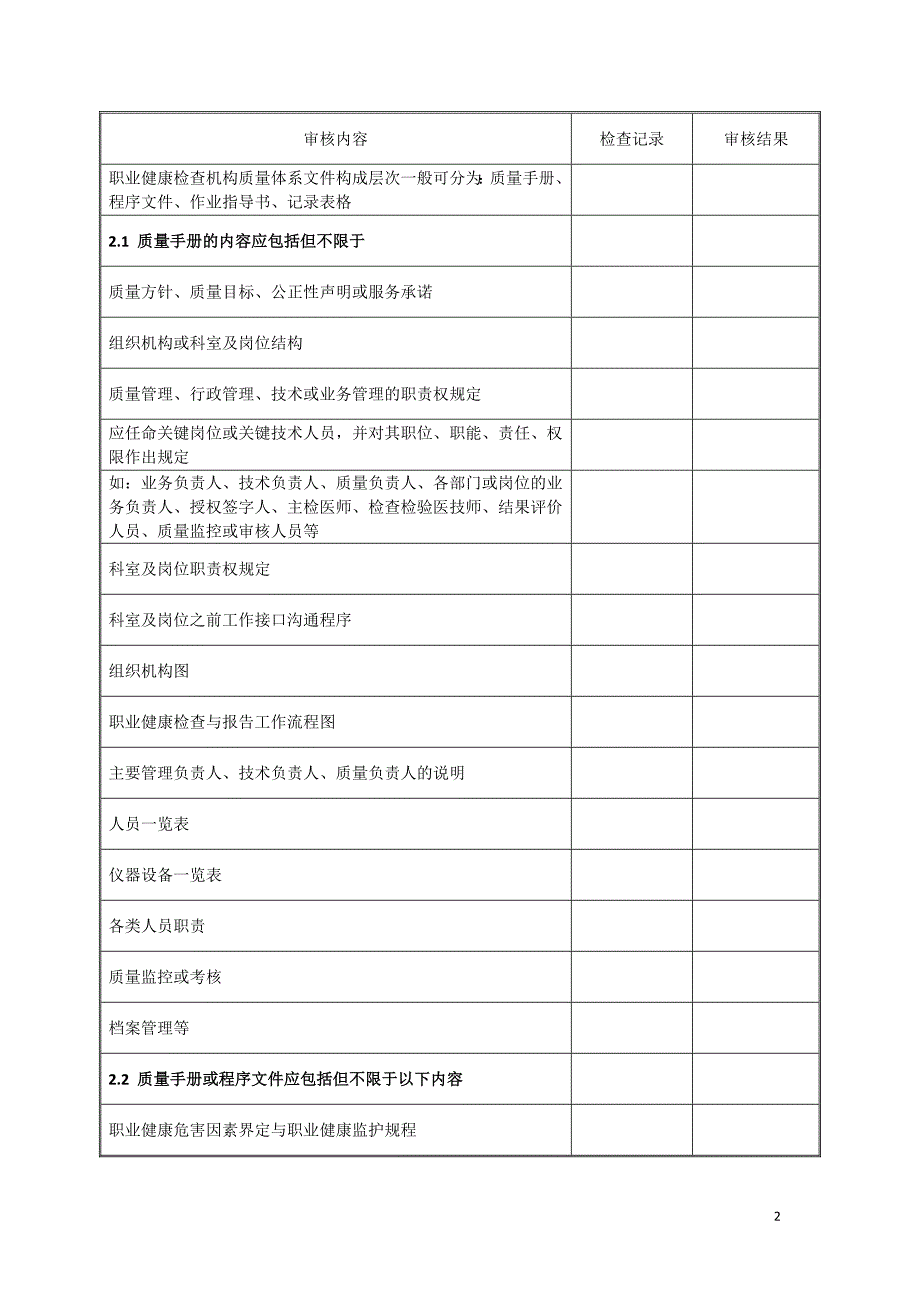 职业健康检查机构质量管理体系内部审核检查表.doc_第2页