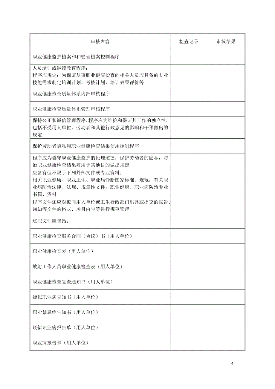 职业健康检查机构质量管理体系内部审核检查表.doc_第4页