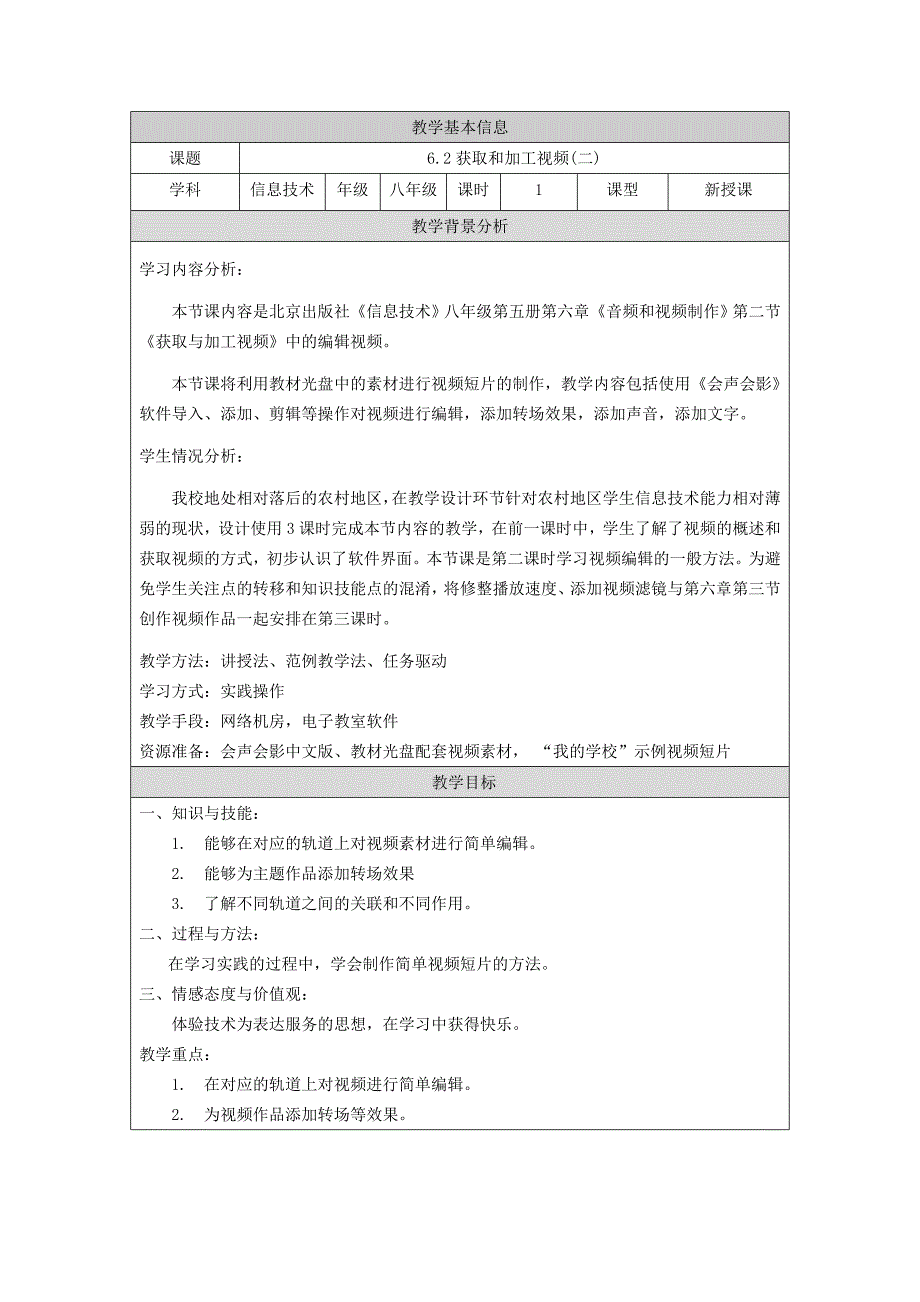 精品资料2022年收藏的编辑视频教学设计_第1页