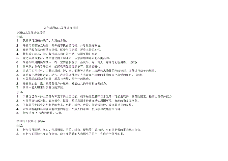 各年龄段幼儿发展评价指标_第1页