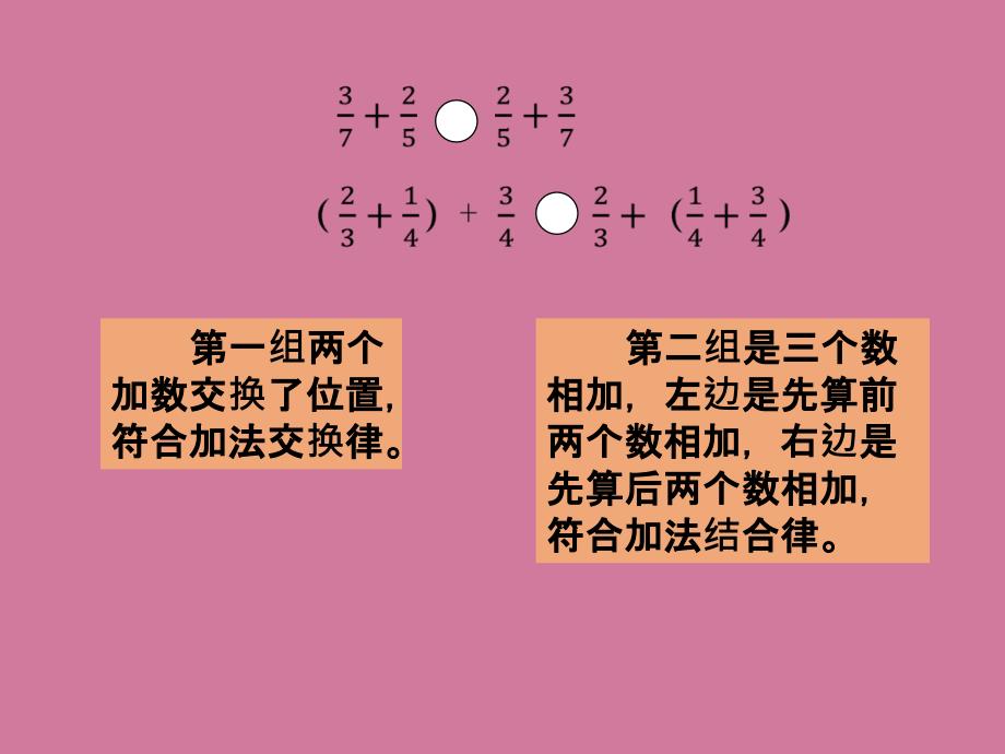 五年级下册数学6.4整数加法运算定律推广到分数加法人教新课标ppt课件_第4页