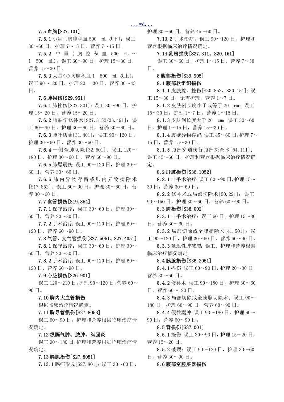 人身损害误工期、护理期、营养期评定规范方案_第5页