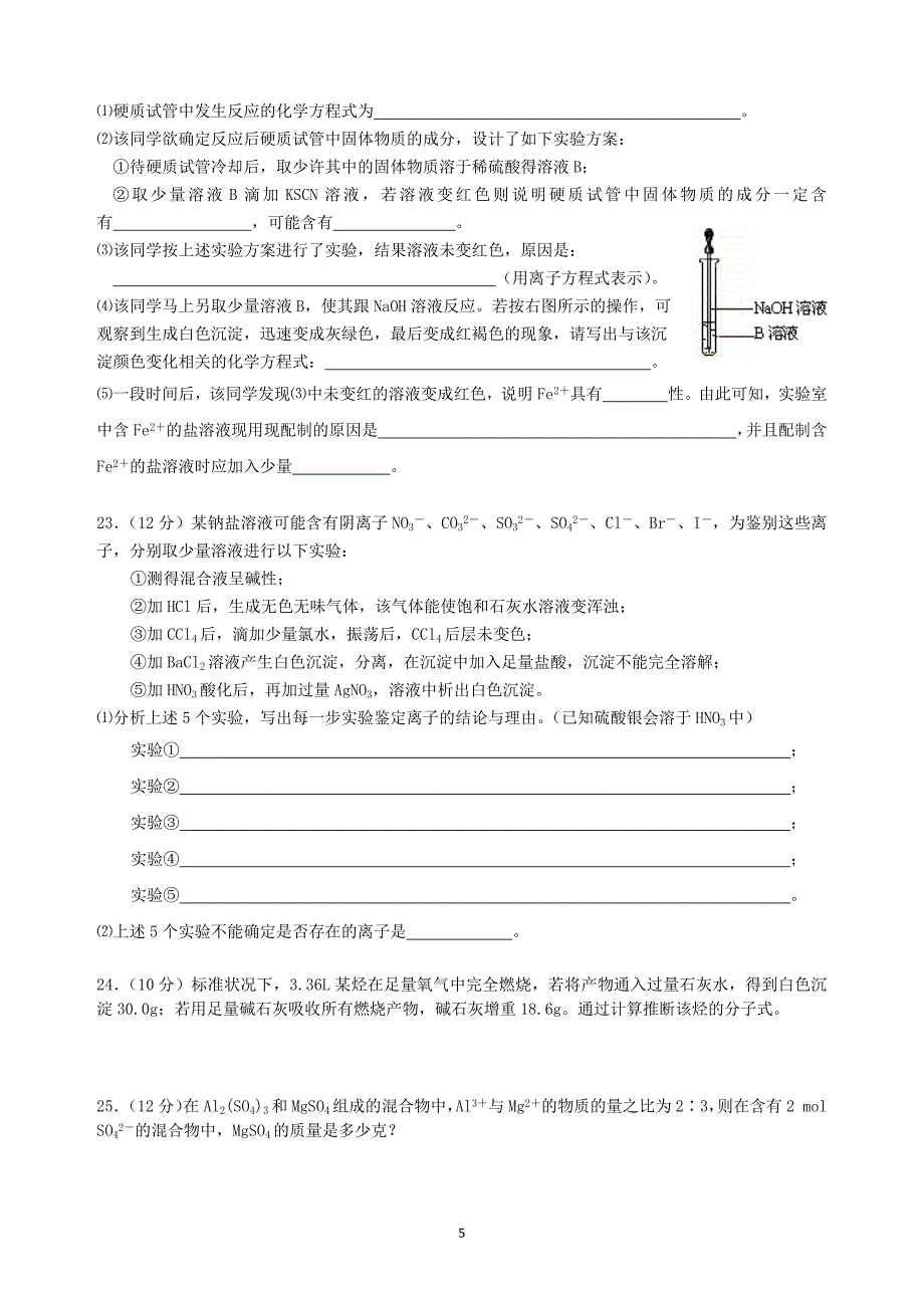 中山纪念中学2014届国际班高三第一学期期末考试化学试题.docx_第5页