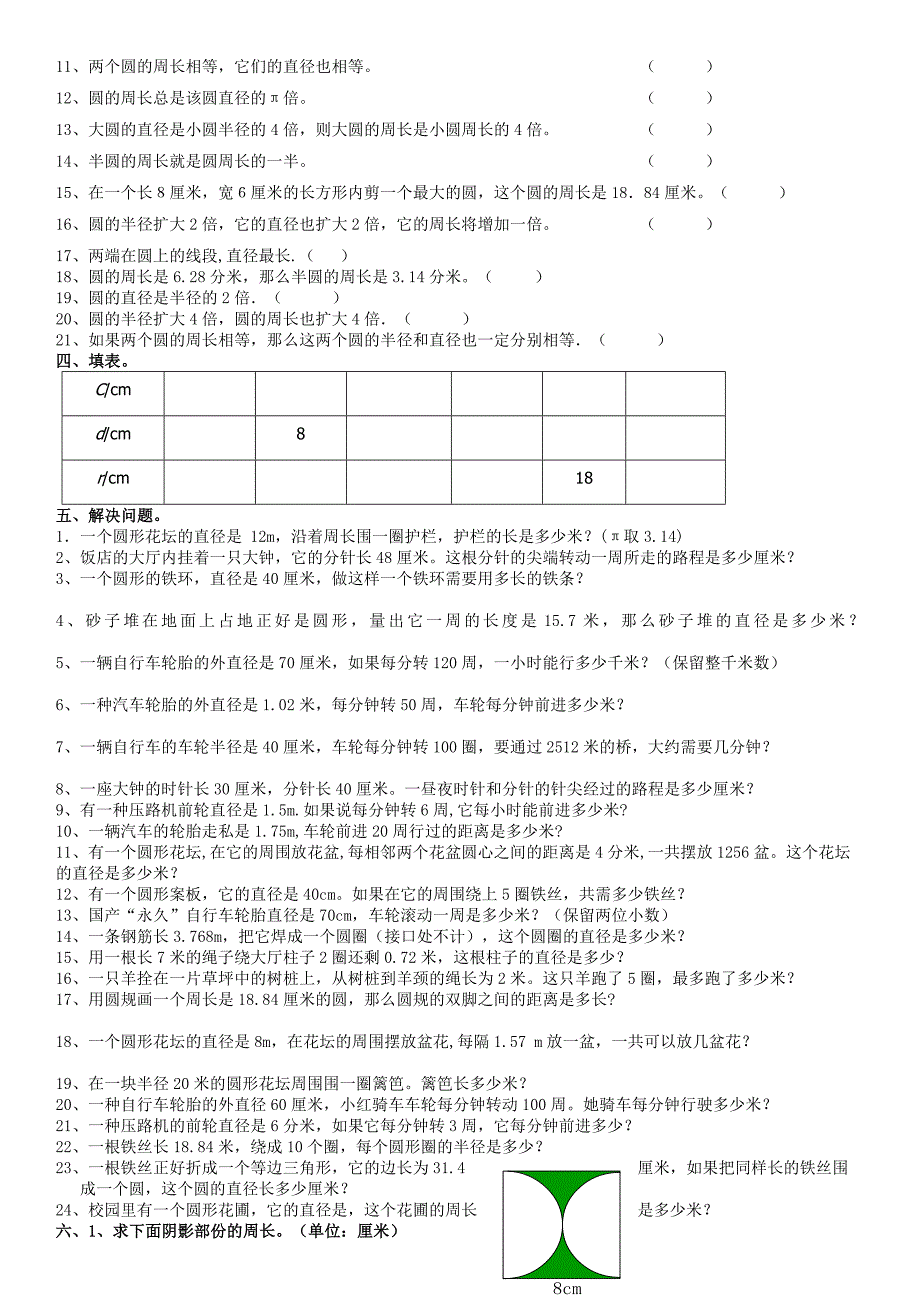 小学六年级圆的周长测试题_第2页