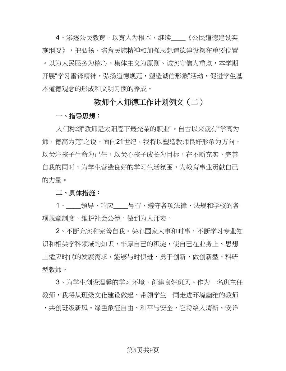 教师个人师德工作计划例文（二篇）.doc_第5页