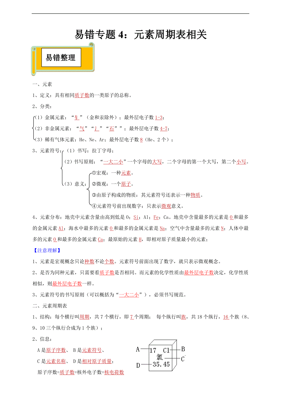 易错专题4：元素周期表相关（解析卷）_第1页