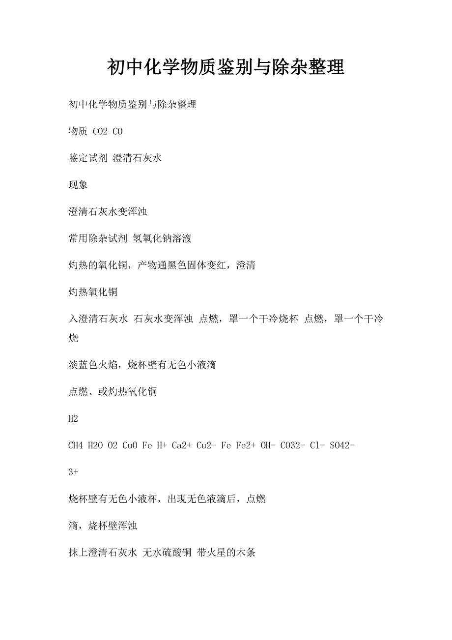 初中化学物质鉴别与除杂整理_第1页