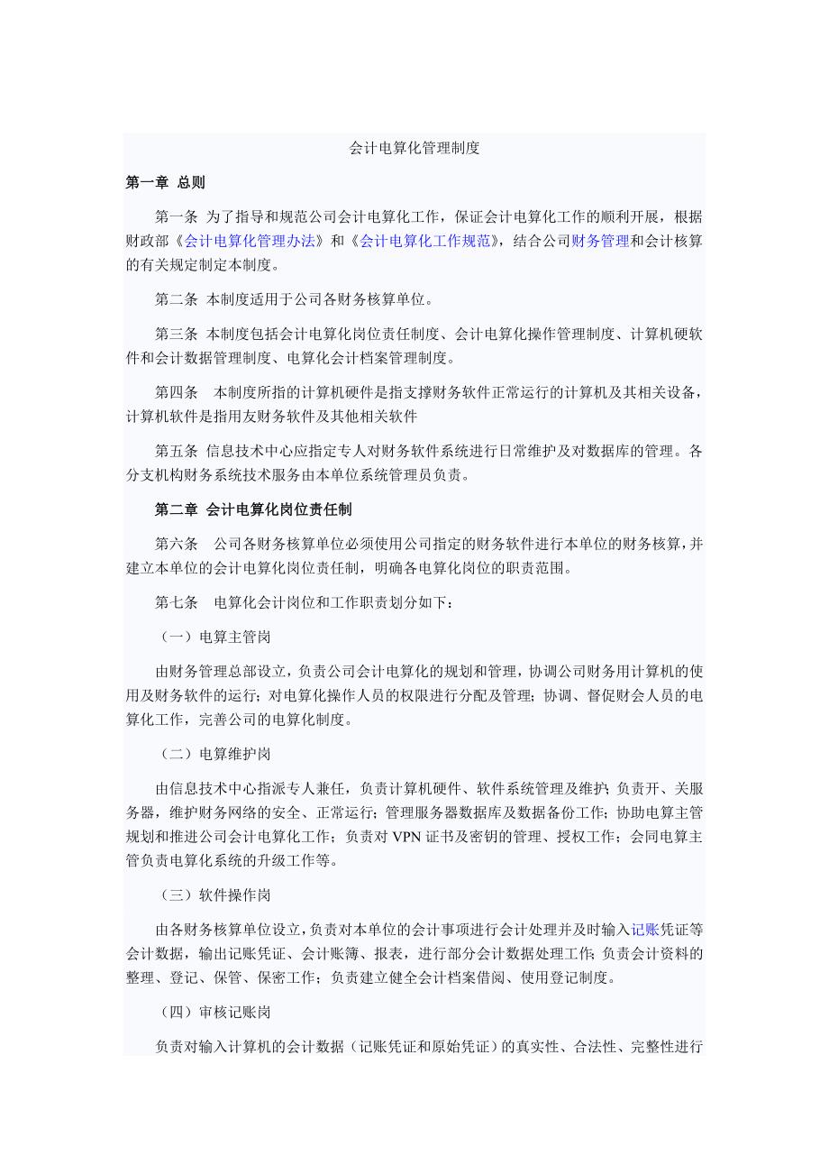 企业财务ERP会计电算化管理制度1_第1页