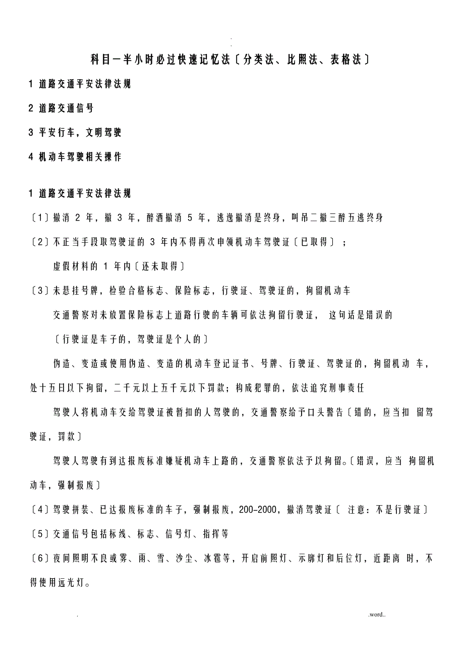 科目一半小时必过快速记忆法_第1页