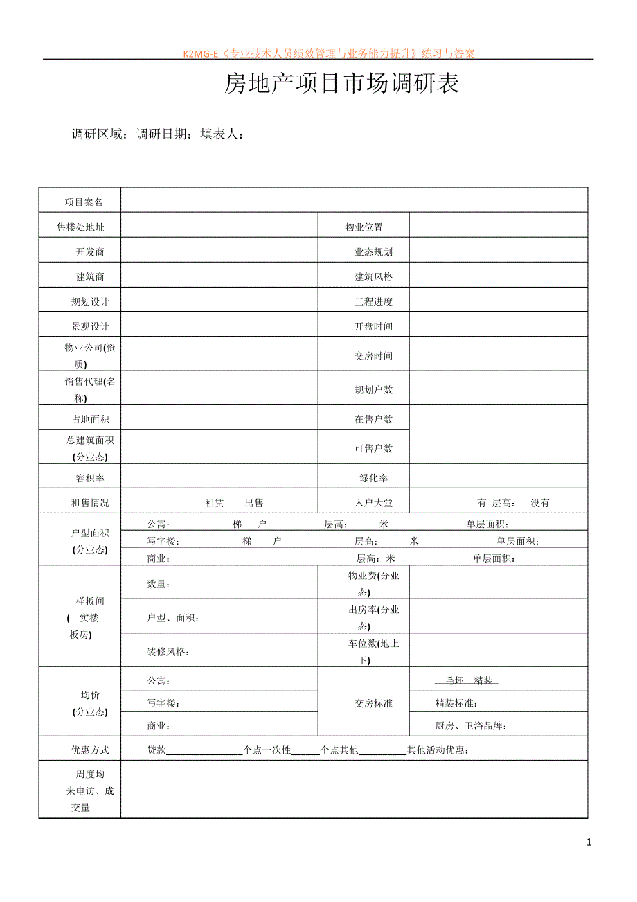 房地产项目市场调研表_第1页