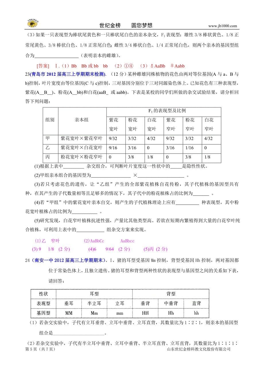 2013届高三生物一轮复习：1.2 孟德尔的豌豆杂交实验(二)(必修2).doc_第5页