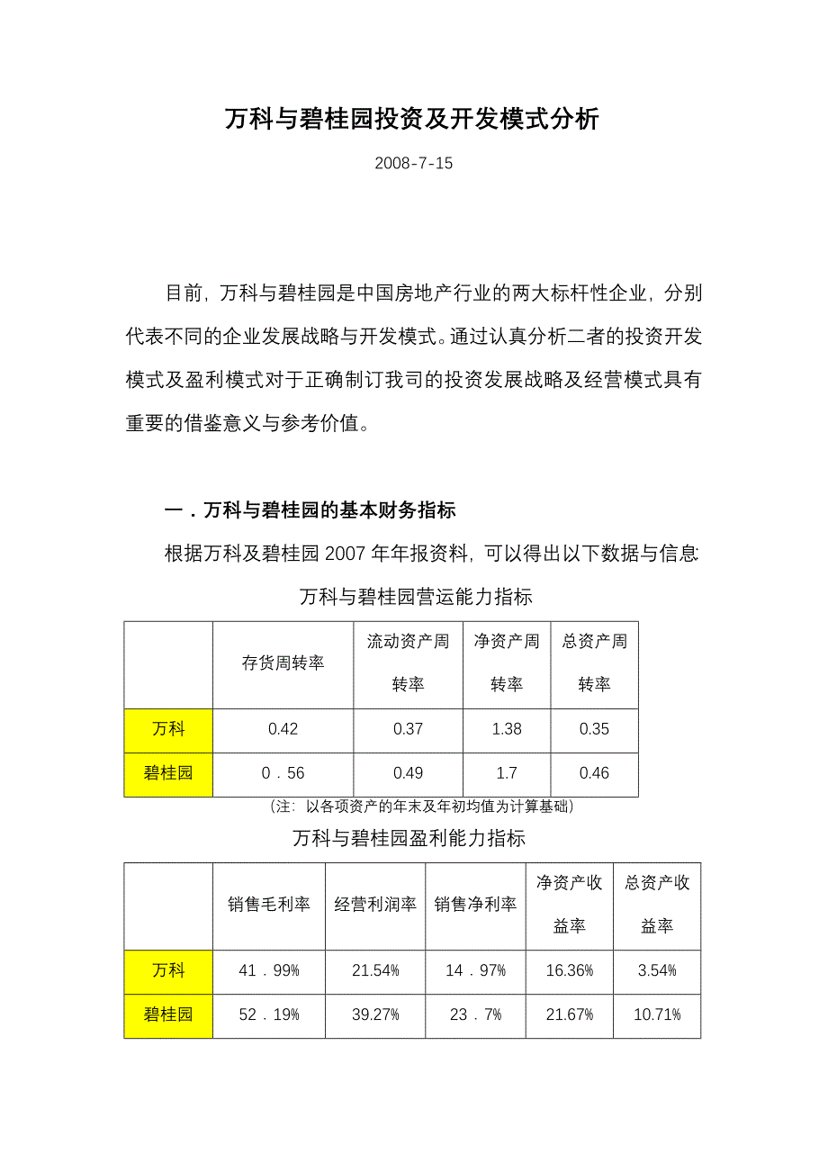 万科碧桂园投资与开发模式分析_第1页