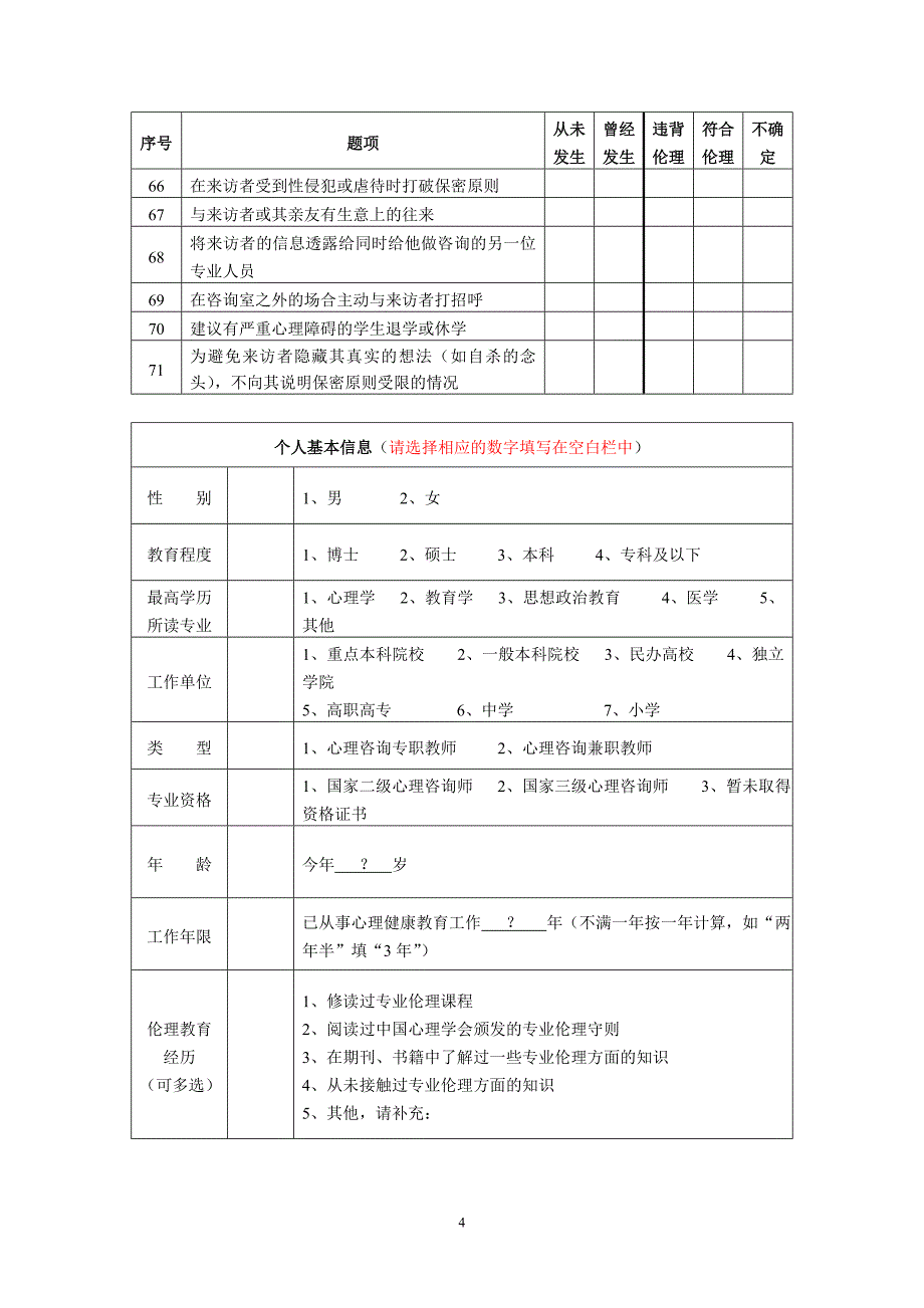 心理健康教师专业伦理问卷.doc_第4页