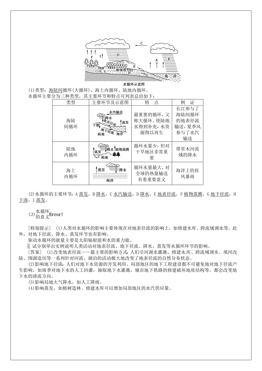 河南省确山县第二高级中学高考地理一轮复习 第3章 第1节自然界的水循环教学案 新人教版必修1_第3页