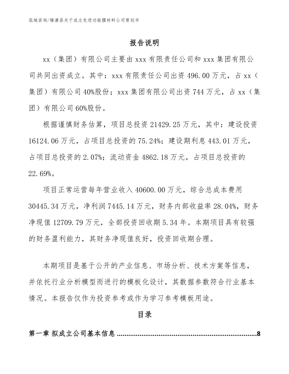 镇康县关于成立先进功能膜材料公司策划书_模板范文_第2页