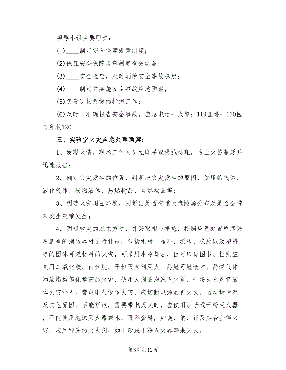 实验室火灾事故应急预案范本（5篇）_第3页