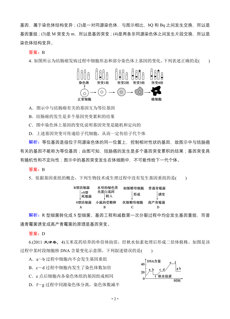 【智慧测评】2015高考生物(人教版)总复习作业：必修2第5章基因的突变及其他变异阶段质量检测.doc_第2页