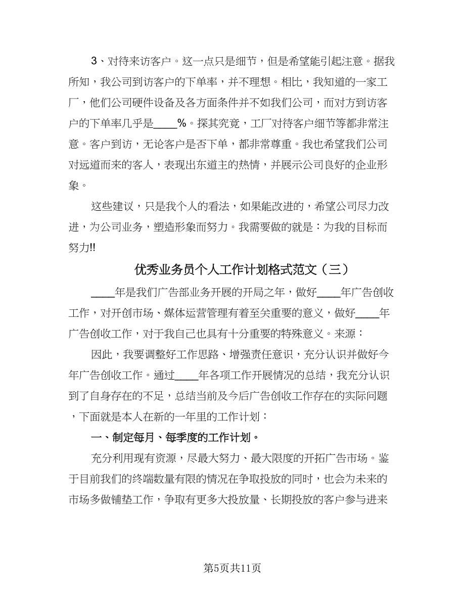 优秀业务员个人工作计划格式范文（五篇）.doc_第5页