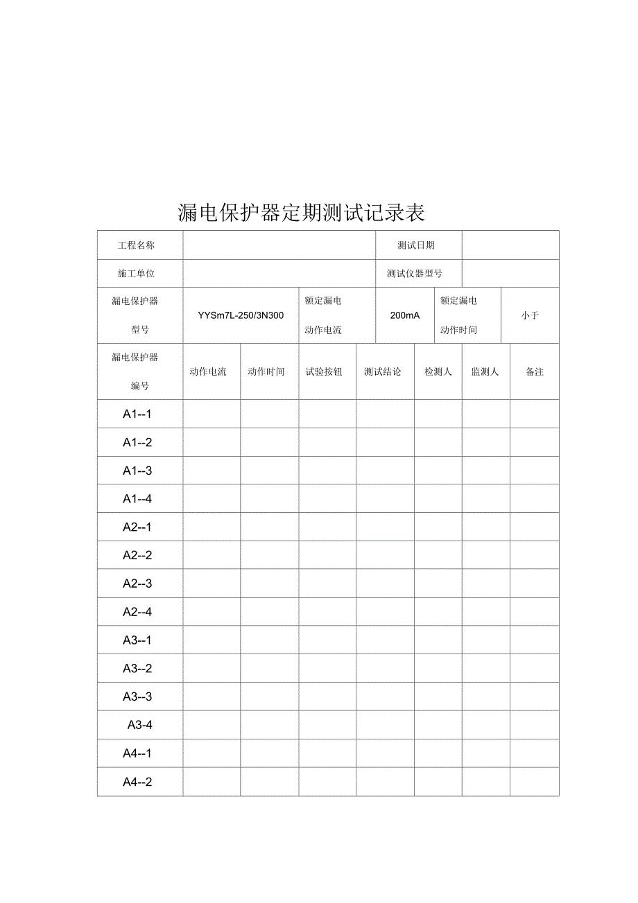 漏电保护器定期测试记录表(A箱)_第2页
