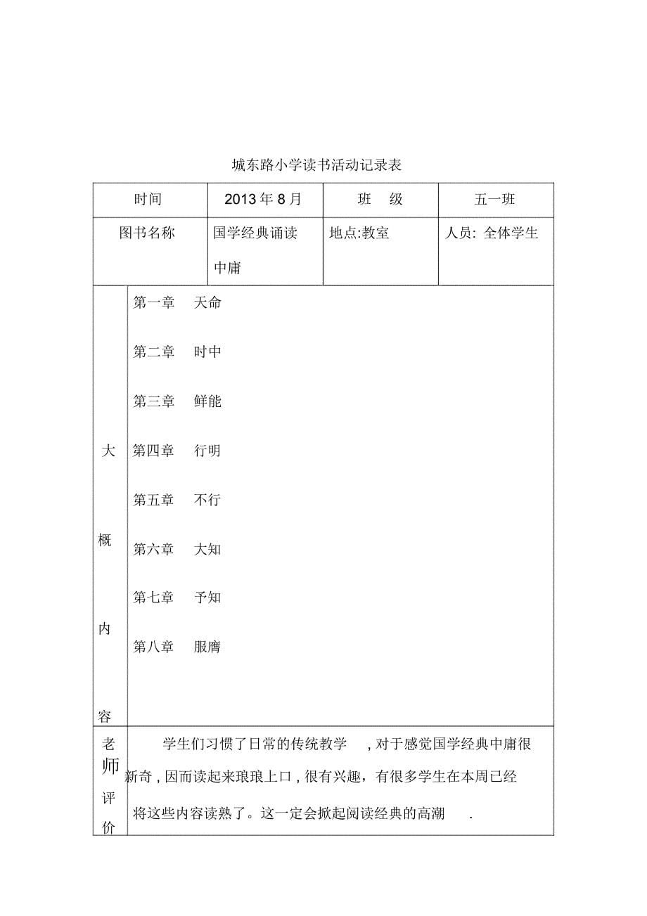 城东路小学小学生读书活动记录表_第5页