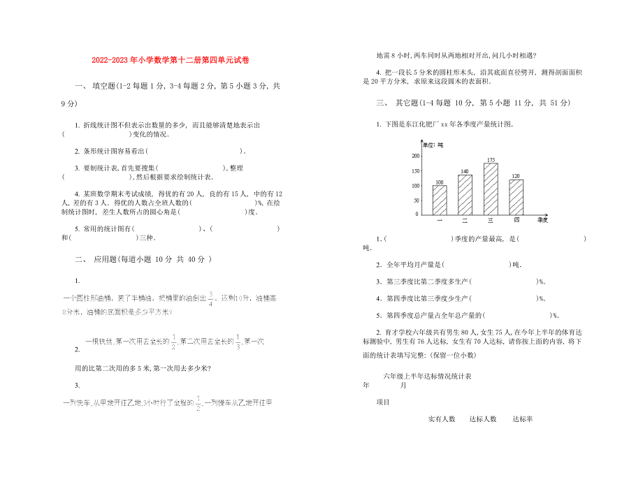 2022-2023年小学数学第十二册第四单元试卷_第1页