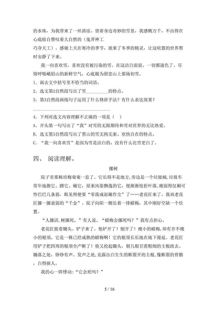 六年级苏教版语文下册阅读理解专项精选练习_第5页